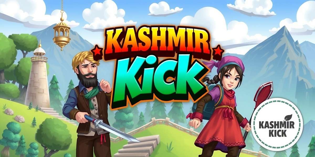 Kashmir Kick game cover featuring traditional Kashmiri landscape with game characters in local attire, Kashmir Kick watermark